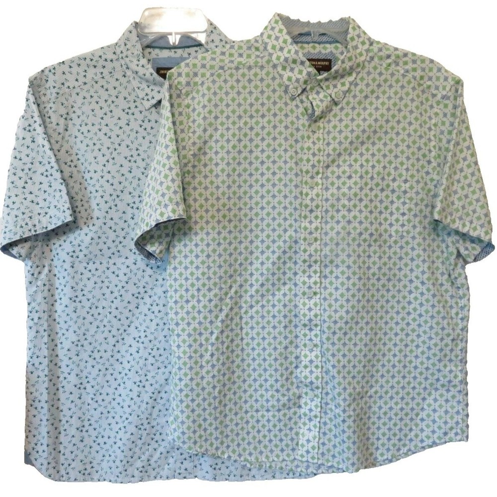 Johnston & Murphy Button Down Shirts 2 Lot Mens Medium Blue /Green Short Sleeve